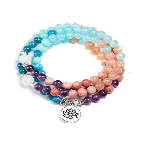 Bracelet Amazon 8 mm avec pendentif œil de Bouddha 108 lotus m3331231