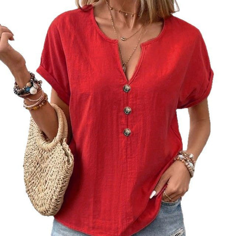 T-shirt à manches courtes et col en V boutonné m301201 