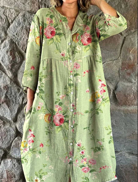 Robe chemise ample à col ras du cou et manches longues pour femme, imprimée, de qualité supérieure, m301050