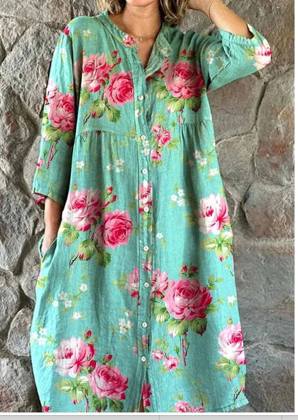 Robe chemise ample à col ras du cou et manches longues pour femme, imprimée, de qualité supérieure, m301050