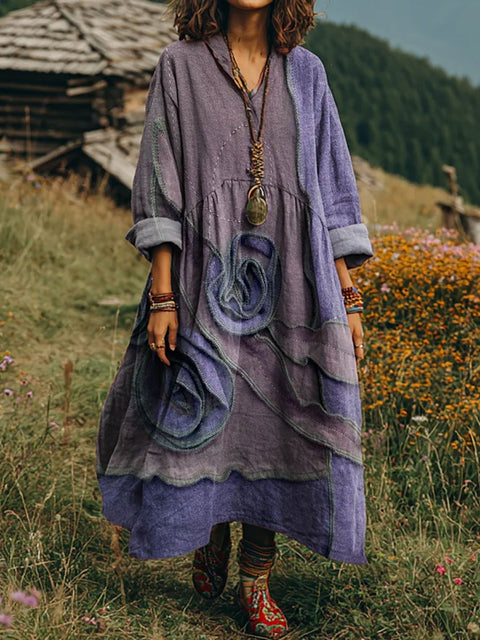 Bohemian ethnic style retro new printing fashion literary loose V-neck FF303433 02
