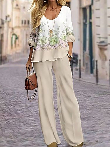 Neues Damenmode-Shirt-Set mit Rundhalsausschnitt und 3D-Druck m301240 