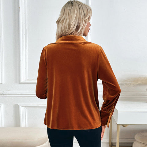Temperament retro samt hemd elegante schwingenden kragen frauen hemd frauen m300774 