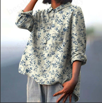 Chemise à manches longues en lin et bambou, à revers, polyvalente et tendance, m301040
