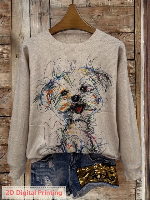 3D digital printing crew neck knitted sweater casual loose pullover FF303424 01