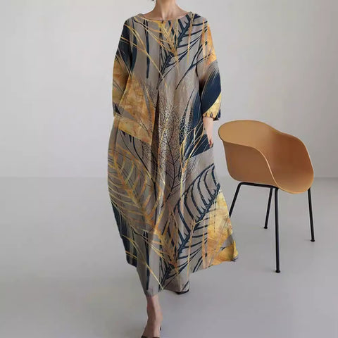 Lockeres, modisches Premium-Kleid mit Rundhalsausschnitt und langen Ärmeln und Aufdruck m301044