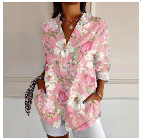 Chemise en lin à manches longues et boucle pour femme, motif abstrait imprimé numérique 3D, M301277 