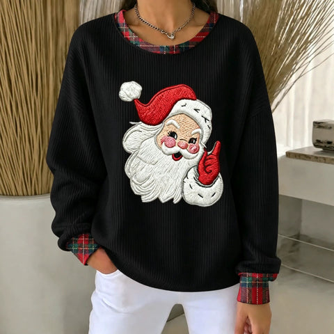 Christmas Day Old Man Printed Crew Neck Long Sleeve Casual Pullover Sweater FF303501