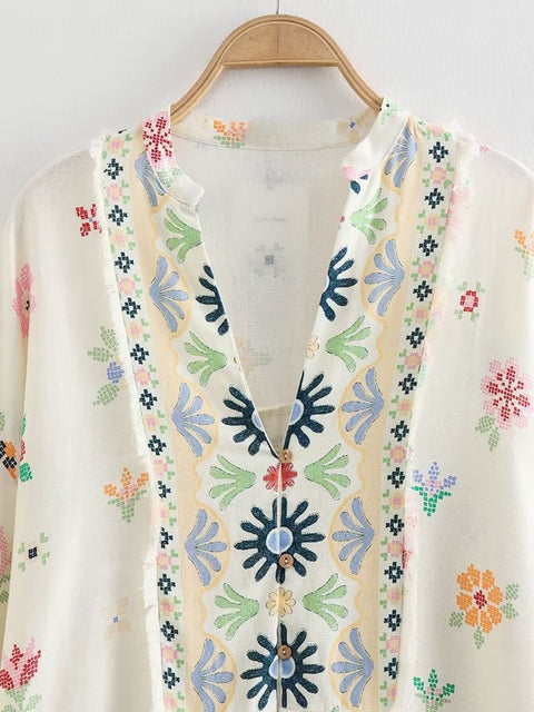 Robe imprimée en lin mélangé m300692 