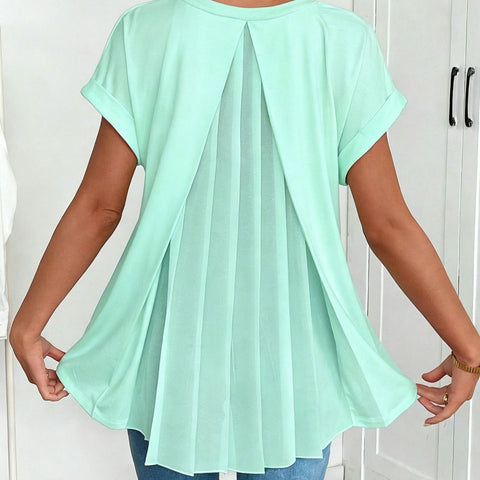 Back pleated V-neck short-sleeved top m302624