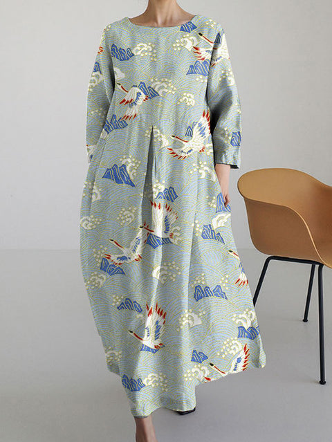 Robe longue ample à imprimé floral rétro pour femme m300916 