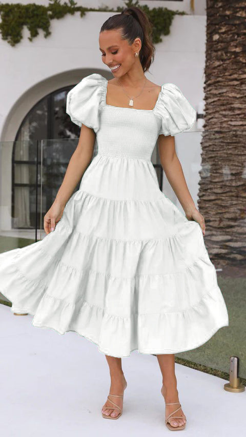 Robe longue imprimée à manches bouffantes et épaules dénudées pour femme M300282 