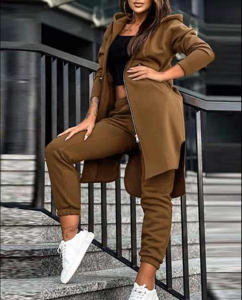 Lässiges zweiteiliges Set aus Fleecepullover und -jacke mit Kapuze m300682 