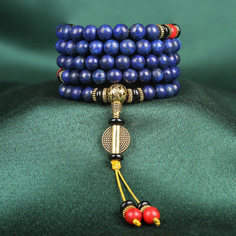 Bracelet Bouddha en lapis-lazuli, 108 perles et turquoise rouge m3331230