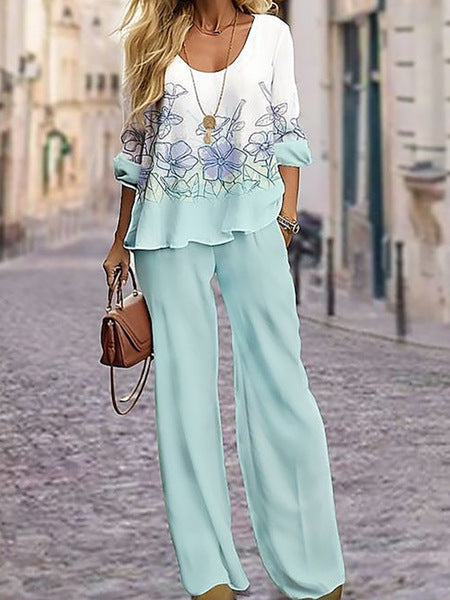Neues Damenmode-Shirt-Set mit Rundhalsausschnitt und 3D-Druck m301240 