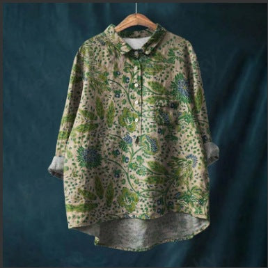 Chemise à manches longues en lin et bambou, à revers, polyvalente et tendance, m301040