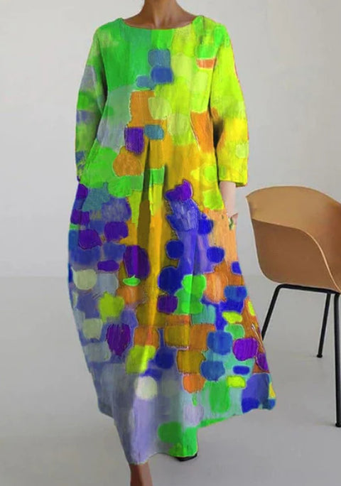 Robe longue ample à imprimé floral rétro pour femme m300916 