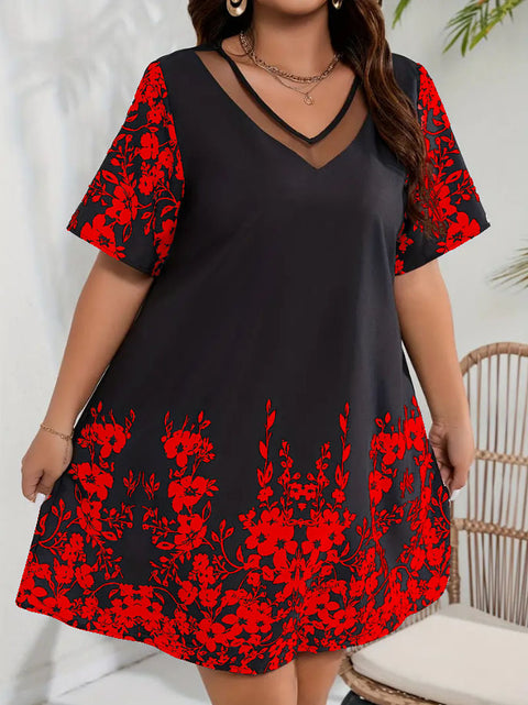 Robe ample, confortable et décontractée, à manches courtes, en maille imprimée et coutures M300199 