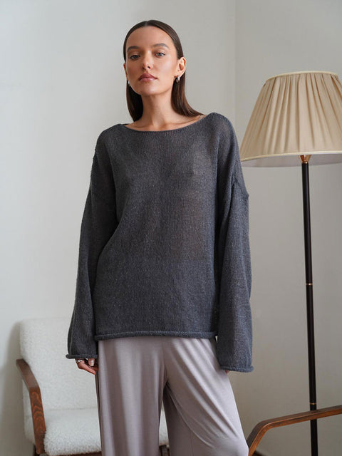 Women's perspective thin large round neck horn sleeve knitted T-shirt m301766