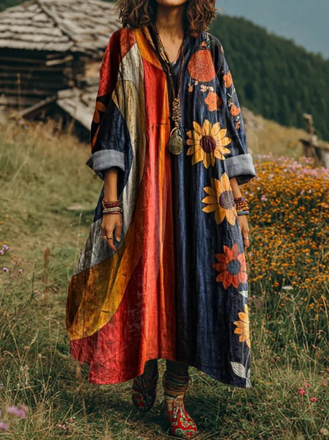 Bohemian ethnic style retro new printing fashion literary loose V-neck FF303433 02