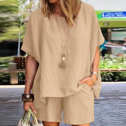 Ensemble deux pièces ample à manches courtes et short, style décontracté, m301179 