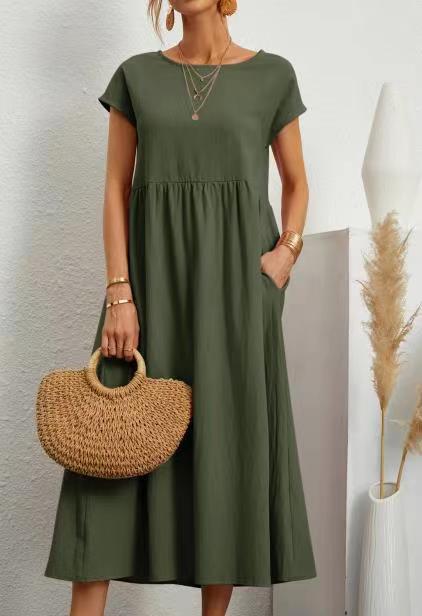 Robe ample sans manches en coton et lin avec poches m301061 