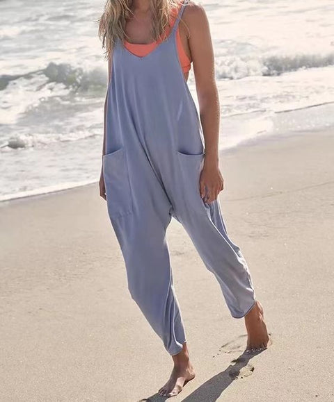 Solid color zipper bag suspender jumpsuit fat hip pants m301068