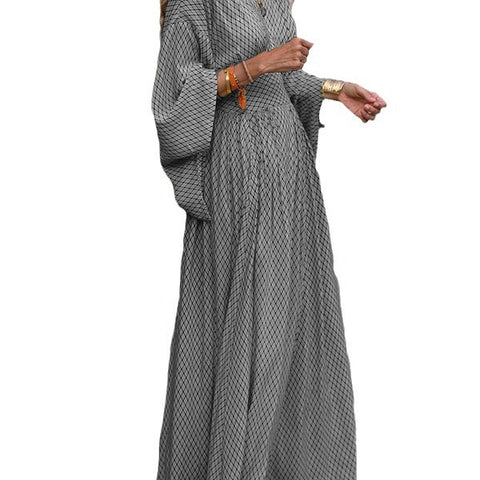 Autumn long-sleeved loose V-neck waist pendulum dress women's m301675