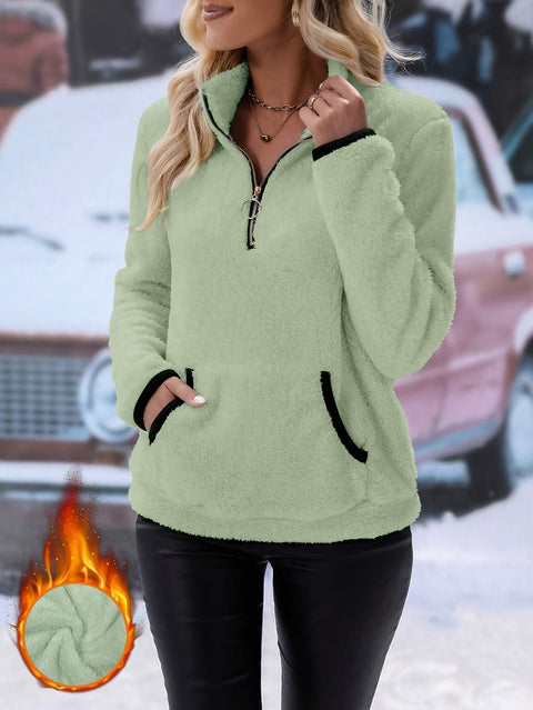 Autumn and winter semi-turtleneck zipper pocket plush sweater m302165