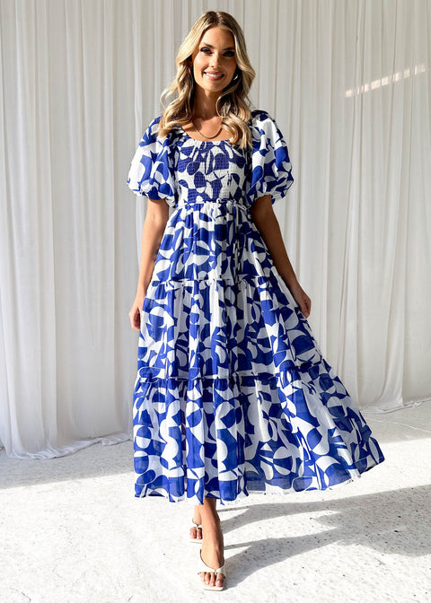 Robe élégante à imprimé floral, épaules dénudées, manches bouffantes, M300289 