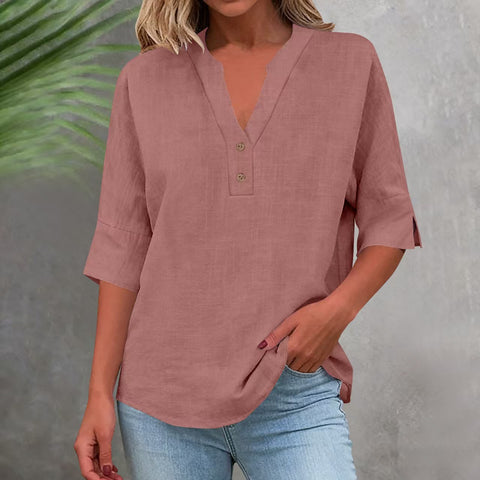 Summer solid color stand-up collar button-down medium-sleeved women's shirt m302791