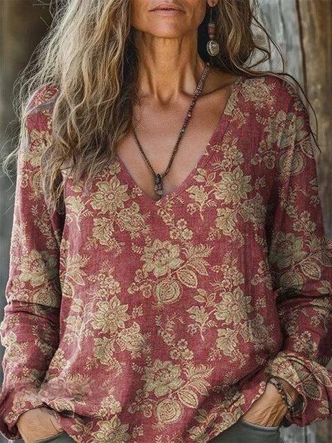 Casual V-Neck Long Sleeve Pullover Digital Printing Women's Upper T-Shirt m303120