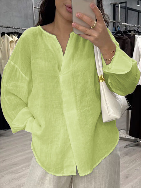 casual long-sleeved V-neck regular multi-color women's top shirt m303110