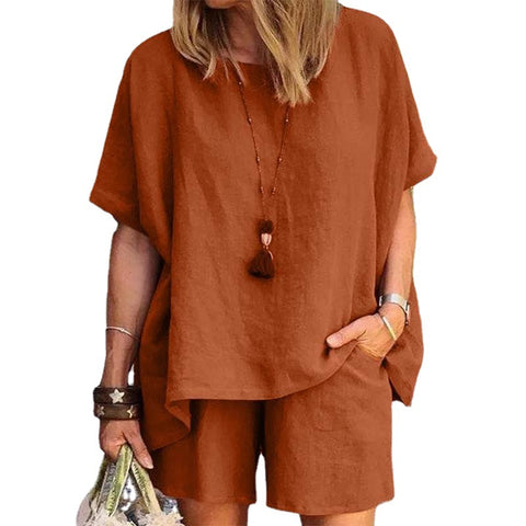 Ensemble deux pièces ample à manches courtes et short, style décontracté, m301179 
