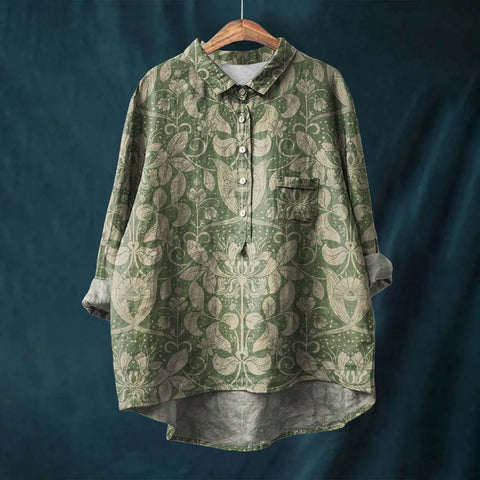 Chemise à manches longues en lin et bambou, à revers, polyvalente et tendance, m301040
