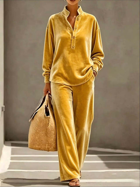 Fashion Golden Velvet Long Sleeve Top Pants Set m303225