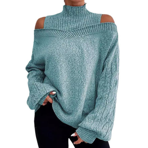 Schulterfreier Halbrollkragenpullover locker gestrickter Pullover Damen m300502 