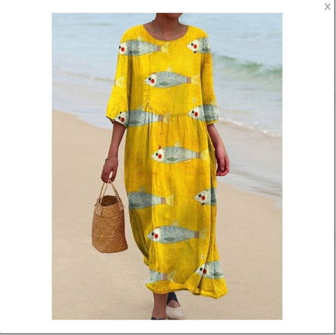 Robe longue à col ras du cou pour femme, imprimée, décontractée, tendance, m301059