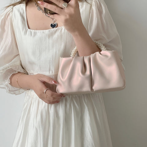 Sac à bandoulière plissé tendance et polyvalent en forme de nuage avec mini sac pour téléphone léger et nacré m3331109