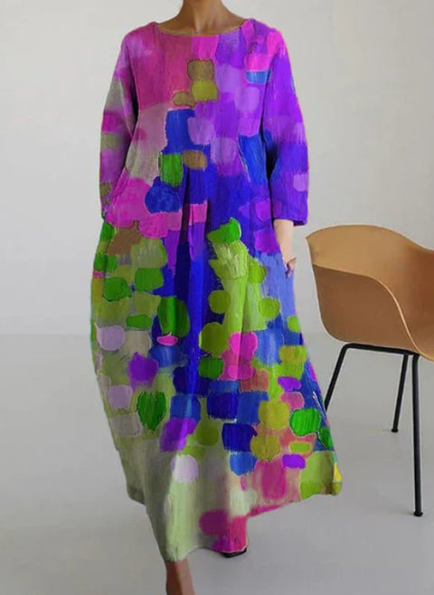 Robe longue ample à imprimé floral rétro pour femme m300916 