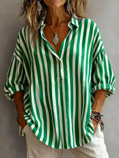 Long Sleeve Pullover Striped Loose Women's Shirt m303109