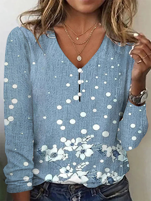 Pull-shirt à manches longues et col en V avec boutons nacrés et étoiles tie-dye m300609 