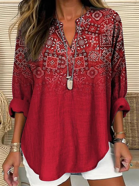 Petit T-shirt à manches longues et col en V pour femme, boutonné sur l'épaule, ourlet incurvé, m301361 