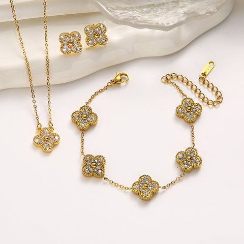 Double sided clover titanium steel jewelry set with laser bracelet, light luxury diamond inlay m5010677