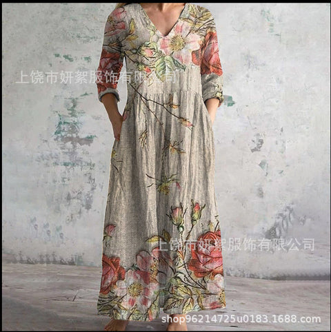 Robe décontractée d'été ample à manches longues imprimée en 3D m301729