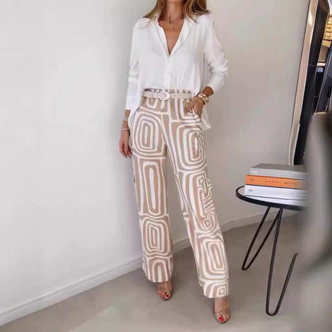 Ensemble deux pièces décontracté pour femme, haut de gamme, imprimé numérique, chemise ample et pantalon, m301306 