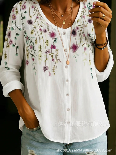 Haut cardigan à boucle et manches longues pour femmes, imprimé floral numérique 3D m302703
