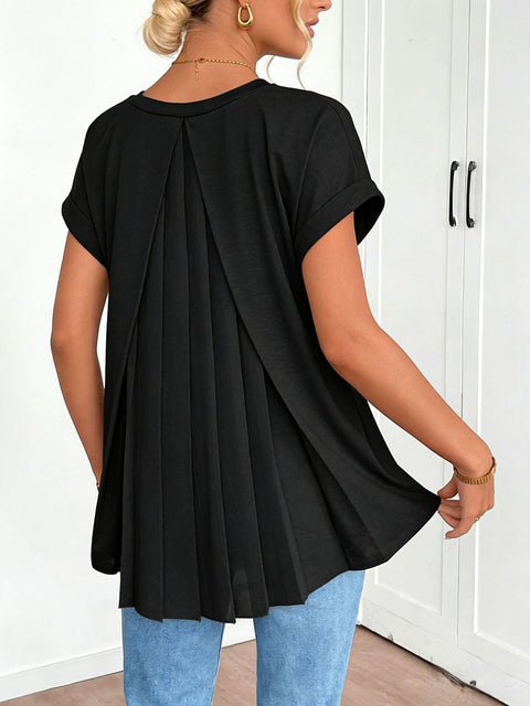 Back pleated V-neck short-sleeved top m302624