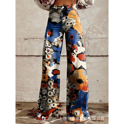 Pantalon évasé à transfert de chaleur 3D, simulation de pantalon en jean, pantalon ample m301550
