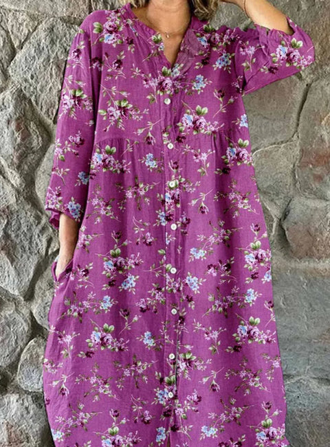 Robe chemise ample à col ras du cou et manches longues pour femme, imprimée, de qualité supérieure, m301050